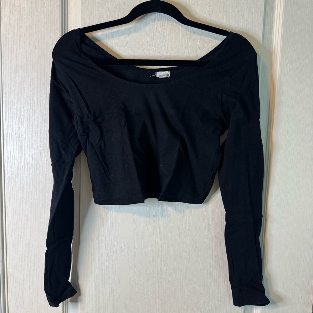 Garage Black Off-Shoulder Long Sleeve Crop Top